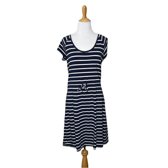 Columbia Dresses & Skirts - Columbia Omni Wick Navy Blue Short Sleeve Striped Scoop Neck Dress Size Small